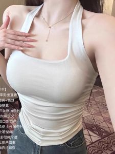 Womens Yoga Backless Vest Small Strap Summer Outdoor Wear Beautiful Back One Piece Inner Match Base with Chest Pad Neck Hanging Top