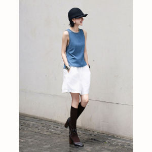 BOGUDU | Fashion Summer Casual Blue Sleeveless Vest & White Shorts Set