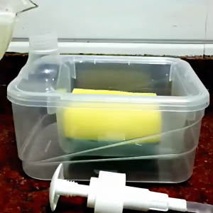 2 in 1 Round Dishwashing Soap Liquid Pump Dishwasher Soap Dispenser Container with Free Sponge Kitchen Dishwashing Liquid Press Box Dishwashing Multipurpose Cleaning Supplies