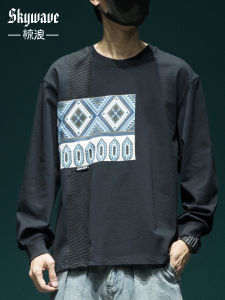 New Chinese Style round Neck Long Sleeve T-Shirt Men Loose Large Size Autumn New Heavy Pure Cotton Casual Body Shirt