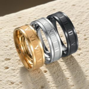 [A D]Kissmoon Trendy Classic Simple Stainless Steel Roman Digital Men Women Ring Cool Punk High Quality Jewelry Banquet Party Gifts