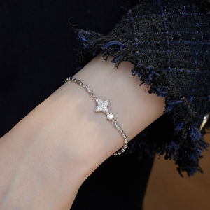 Cecilian Precision Quality 5A High Carbon Drill S925 Pure Silver Bracelet Four Leaf Layered Wear Gift Womens Fashion Jewelry