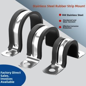 304 Stainless Steel U-Shaped Clamp with Rubber Strip for Water Pipe Cable Line Shock Absorption And Rubber Fixing Clip