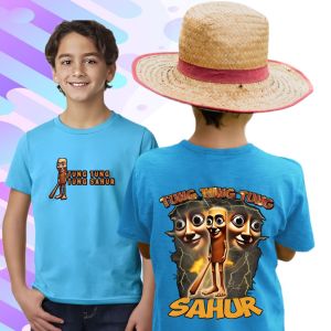 Baju Kaos Anak Laki-laki Gambar TUNG TUNG SAHUR..!! untuk usia 2-13 tahun/atasan anomali tung tung sahur/baju bahan katun 30s