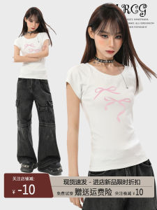 Áo Thun Tay Ngắn Ôm Vừa Vặn Màu Trắng Có Nơ Bướm Cho Nữ Mùa Hè Áo Thun Cổ Tròn Thường Ngày Chất Liệu Cotton Pha Trộn