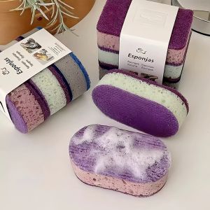 Extra Thick High Density Colorful Oil-Resistant Double-Sided Sponge Scrub Brush 3 Pack