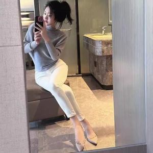 Extended White Denim Jeans Womens 175 Pencil Pants 2025 Spring Autumn New Tight High Waist Long Leggings for Tall Women