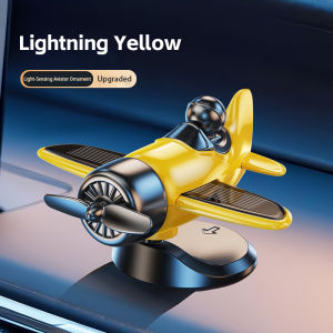 Light Sensing Aviator Aircraft Car Ornament 360° Rotating Airplane Model Auto Dashboard Decor Car Interior Decoration Ornament