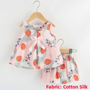 Summer New Arrival Baby Girl Cotton Silk Set Top Bottoms Two Piece Suit Infant Clothing Korean Style Floral Print Lightweight