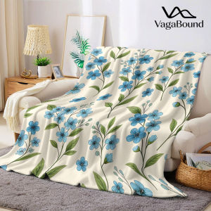 Vintage Blue Wildflower Flannel Blanket Warm Soft Halloween Christmas Decorative Couch Warm Cozy All-Season Gift