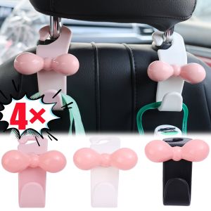 4PCS New Cute Pink Bow Hook Universal Car Seatback Bag Coat Storage Holder Non-Marking Bowknot Hook Car Interior Accessories