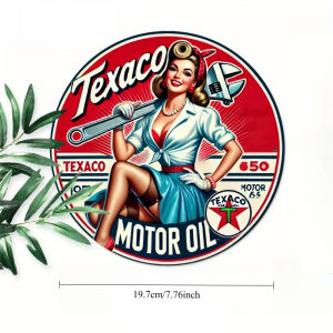 2D Flat Vintage Texaco Motor Oil Round Tin Sign Retro Iron Wall Hanging Decor for Home Bar Garage Garden Gate Farmhouse