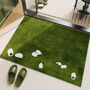 VIKAMA Artificial Grass Doormat Green Sheep Pattern Entrance Anti Slip Water Absorbent Floor Mat Easy To Clean Home Decor Carpet