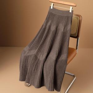 Designer Woolen Knitted Half Skirt Womens Autumn Winter A-Line Wave Stripe Big Swing Skirt Commute Style Regular Fit