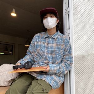 Fortyseven American Street Yellow Plaid Shirt Male and Female Trendy Brand Niche Loose Long Sleeves Easy Matching Coat Male