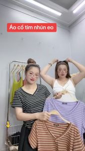 Áo thun sọc ngang cổ tim nữ BIGSIZE CÔ NHỎ dáng dài qua rốn Áo phông phom rộng chất gân tăm mềm mát 58-95kg G85
