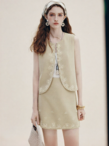 FAMANXUAN | French Handmade Beads Embroidery Acetate Sleeveless Waistcoat