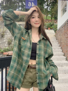American Retro Casual Plaid Long Sleeve Shirt Womens Spring Autumn Summer Loose Sun Protection Lazy Top Thin Outerwear