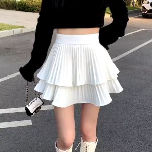 Double Layer Cake Pleated Short Skirt High Waist A-line Skirt Short Puffy Skirt