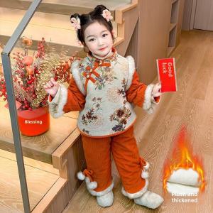 Thickened Fleece Childrens New Years Clothing Set Girls Traditional Hanfu Winter Outfit Baby Girls First Year Ceremony Dress