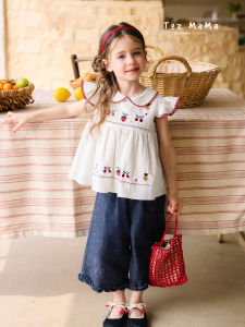 toz mama | Fruit Embroidered Turn-Down Collar Short Sleeve Thin Blouse for Girl Summer