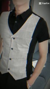 Áo sơ mi áo sơ mi nam cộc tay mỏng phiên bản Hàn Quốc phối giả gile hót hit mã H42