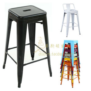 Durable Stackable Square Bar Stool Comfortable Footrest Bar Chair Classic Black Silver Bar Counter Stool Entertainment Furniture