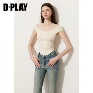 D-PLAY | Sweet Lace V-Neck Irregular Lace-Up Blouse