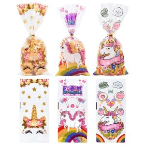 50Pcs Unicorn Gift Bags - Rainbow Unicorn Party Candy Cookie Snack Packaging for Birthday & Baby Showers Supplies | Theme Decor