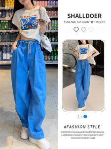 Shalldoer | Bộ đồ hai mảnh thời trang mùa hè cho nữ áo thun tay ngắn in họa tiết vải denim thường ngày có dây rút quần jeans dài