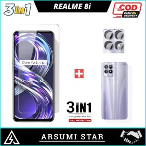 PROMO PAKET MURAH 3 IN 1 TEMPERED GLASS ANTI BLUELIGHT REALME 8i ANTI GORES KACA ANTI RADIASI + CAMERA LENS + GARSKIN CARBON 3D