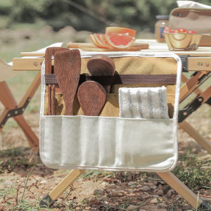 Portable Folding Canvas Storage Bag Outdoor Picnic Barbecue Utensils Organizer Hanging Bag Lightweight Camping Travel Gear