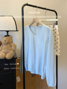 Simple V-Neck Long Sleeve Knitwear Womens Inner Shirt Soft Korean Style Commute Wind Autumn Lazy Style Basic Solid Color