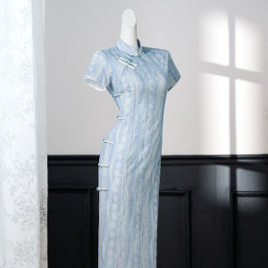 Đầm Qipao Phong Cách Trung Quốc Màu Xanh Mới