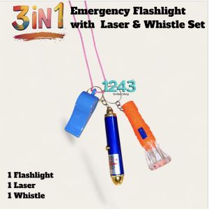 3 in 1 Emergency Flashlight with Laser and Whistle Set Essential for Outdoor Sports & Activities
