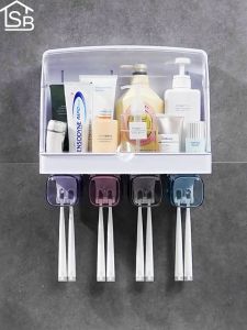 ที่แขวนแปรงสีฟัน กล่องใส่แปรงสีฟัน ยาสีฟัน แปรงสีฟัน อุปกรณ์ห้องน้ํา อุปกรณ์แขวนแปรงสีฟันพร้อมแก้ว ตู้เก็บของใช้ กันน้ําและกันฝุ่น