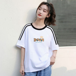 Áo Thun Cotton Tay Ngắn Dáng Rộng Màu Đen Cho Nữ Thương Hiệu Thời Trang Thiết Kế Tay Ngắn Cổ Tròn in Họa Tiết Mùa Hè