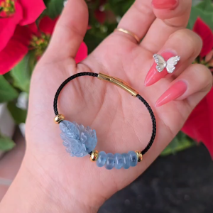 Q914 Vòng cáp ngũ điếu hồ ly chúa Aquamarine hợp Thủy & Mộc - Phong Thuỷ TUDO