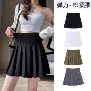High Waist Elastic Short Skirt Womens Spring Autumn 2025 New Style Pleated A-Line Mini Skirt plus Size Slimming Half Body Skirt
