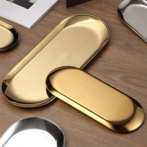 WORTHBUY Nordic Style Oval Serving Tray Platter Stainless Steel Snack Dish Stackable Metal BBQ Food Plate Dinnerware Sushi Plate