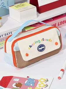Aesthetic Color Block Pencil Case Large Capacity Multi Compartment Portable Handheld Pen Bag for Teen Girls Back To School