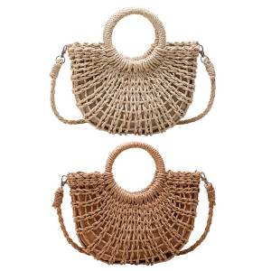 【HOSPORT】Summer Women Woven Tote Bag Casual Straw Messenger Bag with Drawstring Closure