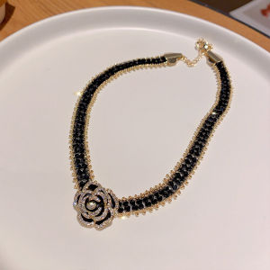 Fashionable Black Crystal Flower Necklace & Women's Lockbone Chain: Light Luxury Sensation for Camellia Spring Summer New Arrival