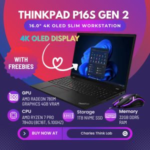Lenovo Thinkpad P16s Gen 2 AMD Ryzen 7 Pro 7840U Radeon 780M 32GB DDR5 1TB 4K OLED 16" Work from Home Laptop [PRELOVED]