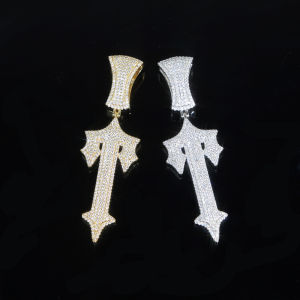 CLIBER Hip Hop Full Paved Bling 5A Cubic Zirconia Cz Cross Sword Pendant Necklace for Men Boy Fashion Letter Charms Iced Out Jewelry