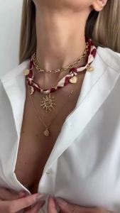 Ingemark | Ingemark 3 Pcs/Set Boho Gold Color Sun Moon Heart Pendant Necklace Women Fashion Luxury Checkered Scarf Choker Necklace Jewelry