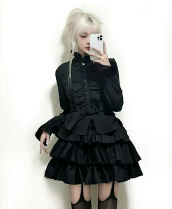 Cosplay2025 Anime Slim Fit Long Sleeve French Style Shirt Court Ruffle Hemline Subculture Fashion Womens Premium Quality Blouse
