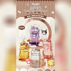 Baby Kids Children Toddler Water Bottle Sanrio BPA Free Hello Kitty Melody Kuromi Pompompurin Cinnamoroll Safe Straw MIlk Handle Light Weight Cute Tritan Learning Leakproof Cup