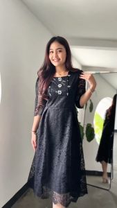 Dress Korean Style Bresmaid Natal Wanita Remaja Pesta Kondangan Natasya Brokat Payet Mewah Pevita