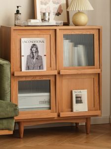 Minimalist Solid Wood Sideboard Bookcase Living Room Sofa Side Cabinet Magazine Cabinet Multifunctional Storage Cabinet Nordic Bedroom Storage